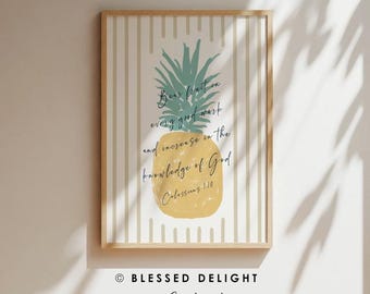 Art chrétien dessiné à la main ananas - Colossiens 1:10 - portent des fruits dans chaque bonne oeuvre, impression d'ART chrétienne, décoration biblique, affiche des Écritures