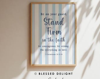 Restez ferme dans la foi - 1 Corinthiens 16:13-14, verset de la Bible, art moderne, impression d'ART chrétienne, décoration murale biblique, oeuvres d'art dessinées à la main