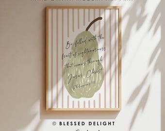 Soyez rempli du fruit de la justice - Philippiens 1:11, impression d'ART chrétienne, décoration chrétienne, art des versets de la Bible, fruits, affiche des Écritures