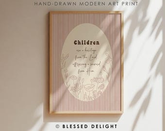 Les enfants sont un héritage du Seigneur - Psaume 127:3, décoration chrétienne, impression d'art mural floral moderne, art mural biblique, oeuvre d'art dessinée à la main