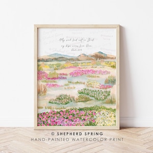 Landscape WATERCOLOR Floral Art Print Psalm 62:5 Find Rest in God Bible Verse Wall Art Christian Gift Decor, Christian Wall Art Scripture