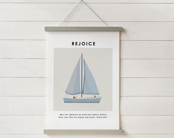 Christian Wall Art Canvas Frame Sailboat Scripture Canvas Art Bible Verse Psalm 68:3 Canvas Decor Canvas Gift Boat with People Ship Beach