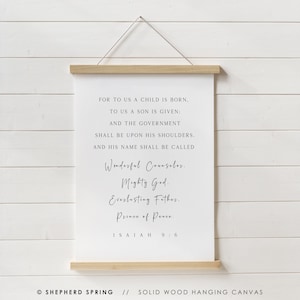 Christmas Hanging Canvas, Isaiah 9:6- For To Us A Child Is Born, Bible Verse Wall Art, Christian Wall Art, Christian Decor Christian Artwork