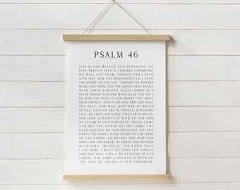 God is Our Refuge and Strength Psalm 46, Hanging Canvas Bible Verse Wall Art, Canvas Wall Art Print, Scripture Canvas Word Art Wall Decor