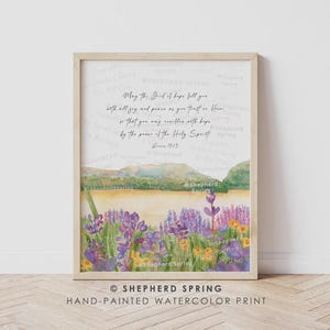 May the God of Hope Fill You with All Joy - Romans 15, Christian Wall Art, WATERCOLOR Wildflower, Scripture Landscape, Bible Verse Wall Art