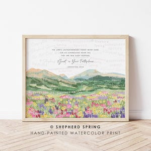Great is Your Faithfulness - Lamentations 3:22-23, Christian Landscape Wall Art, REAL WATERCOLOR, Bible Verse Wall Art, Christian Art Print