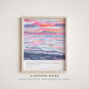 For Great is the Lord and Most Worthy of Praise - Psalm 96:3-4, Christian Wall Art, Scripture Watercolor Bible Verse Wall Art, Sunset Ocean