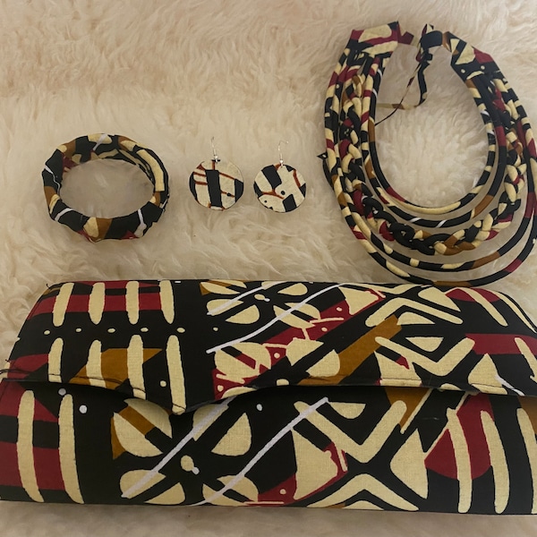 Afrikanischer Print Accessoire Set / passender Schmuck Set / Afrikanischer Print Clutch / Bunte Afrikanische Wachs Print Set