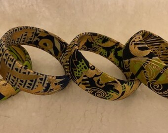 African print Bracelets, Thick Bangle Bracelets, Statement African Jewellery