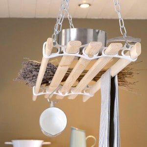 Kitchen Pot & Pan Rack | Hanging Overhead Storage Rack | Kitchen Utensils | Dried Herbs | Towel Airer | Cast Iron With Pine Laths