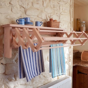 Extendable Drying Rack with Shelf | Wall Mounted Clothes Airer Dryer | Laundry Room Airer Dryer | Clothes Drying Rack | Clothes Horse