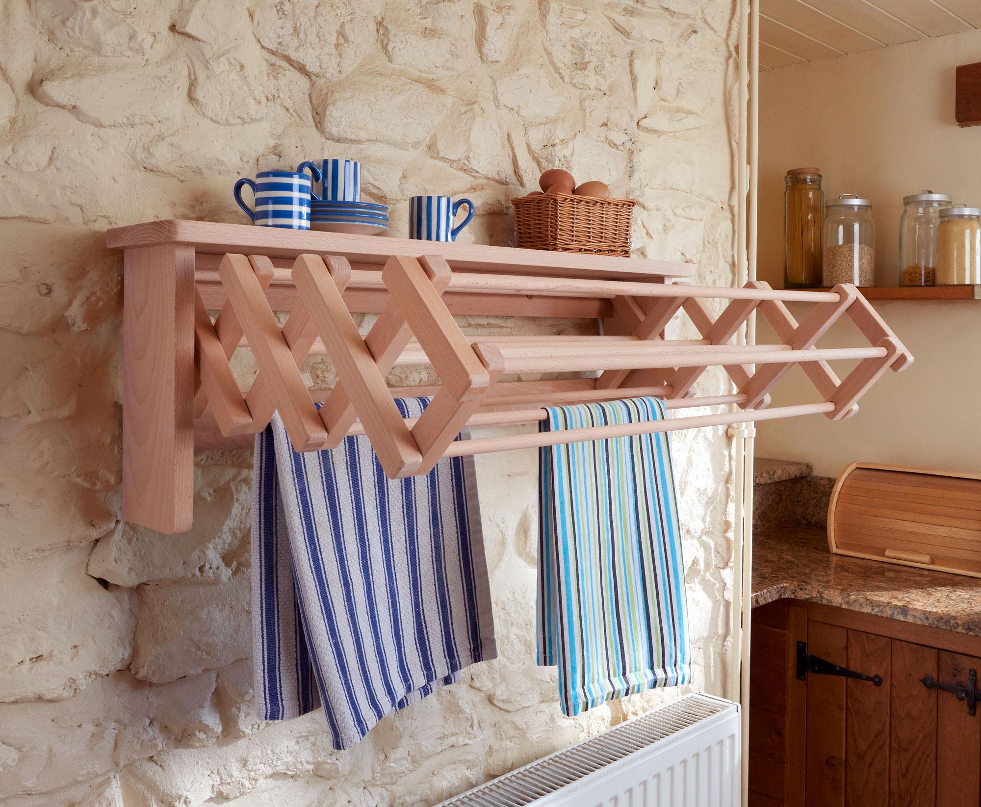 Extendable Drying Rack with Shelf | Wall Mounted Clothes Airer Dryer | Laundry Room Airer Dryer | Clothes Drying Rack | Clothes Horse