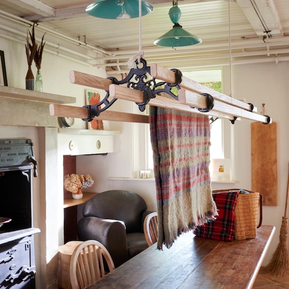 The Caledonian Classic Clothes Airer | Traditional Ceiling Hanging Drying Rack | Clothes Airer Dryer | Suspended Laundry Rack