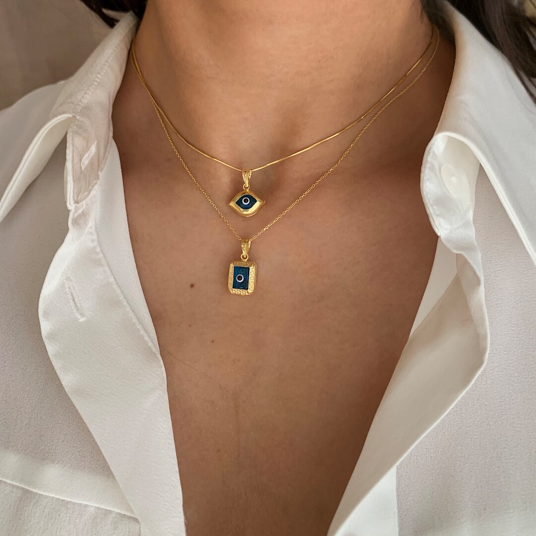 Collier Et Boucles D'Oreilles Avec Pendentif Mauvais Oeil Bleu Turc