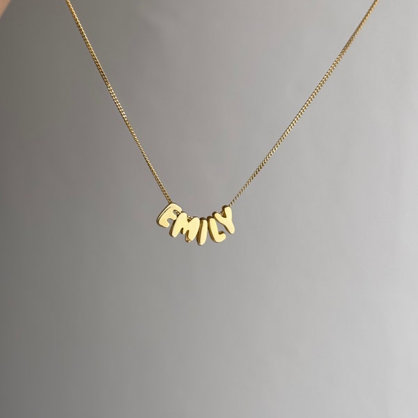 Unique 3D Bubble Name Necklace, Sterling Silver & 14K Gold Plated Dainty Name Necklace, Puff Letter Necklace, Handcrafted Bubble Letter