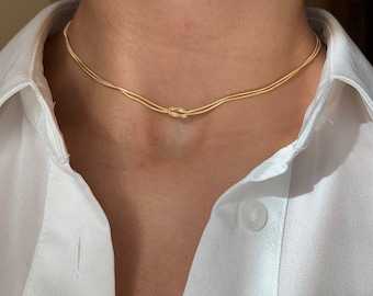 Knoten Kette Halskette, Unisex Knoten Halskette, Knoten Schlangenkette Chooker, Herringbone Halskette, Ideal für den Alltag, Geschenk für sie