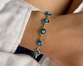 Minimalistisches Evil Eye Armband - Zarter Nazar Charm stapelbarer Schmuck - Handgefertigtes Schutzamulett - Griechisches Auge, Böses Auge Armband