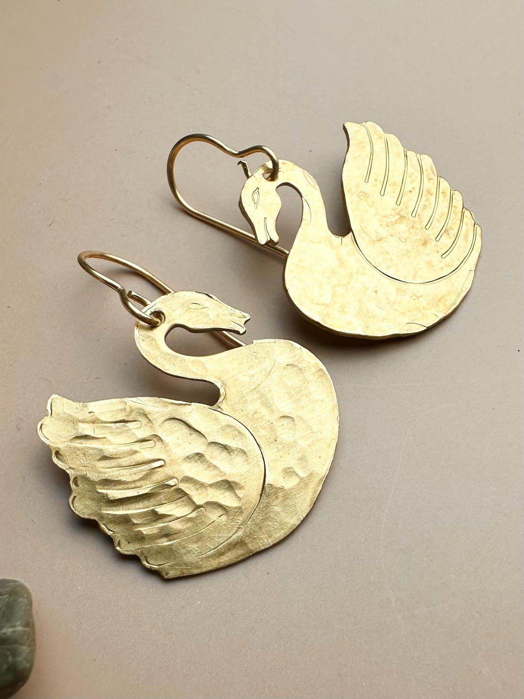 Signet Swan Earrings- Handmade Beaten Solid Brass - Nature Inspired ...
