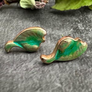 Leaf Stud Earrings Patina Brass Botanical Posts
