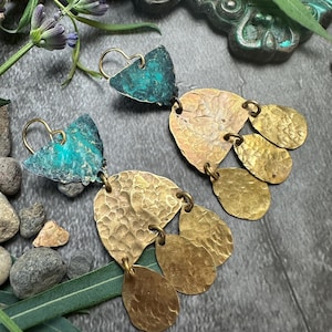 Goddess Tears Earrings - Handmade Solid Beaten Brass Hand Patina