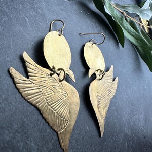 Sunset Swan Earrings- Handmade Beaten Solid Brass