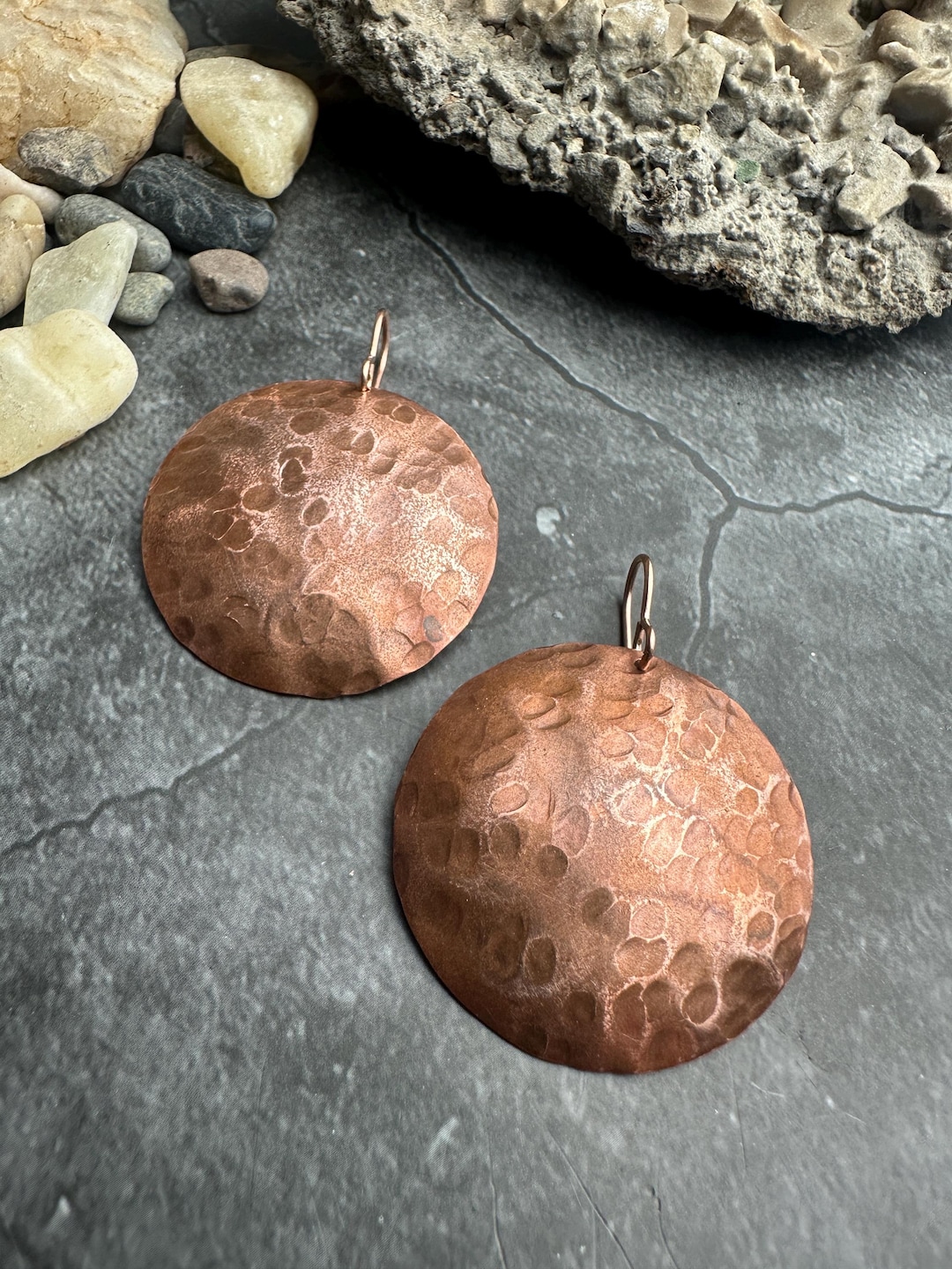 Handcrafted Artisan Copper Dapped Disc Earrings - Bohemian Inspired ...