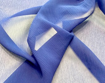 Blue Silk Chiffon Sheer Fabric - Italian Lightweight Navy Marine Blue Silk Chiffon Textile Fabric by Meter / Yard