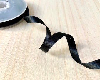 Narrow Black Satin Ribbon 12 mm (1/2") - Double Faced Pure Black Satin Ribbon - Thin Midnight Black Gift Wrapping Ribbon