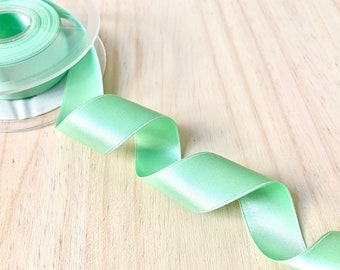 Mint Green Satin Ribbon 25 mm (1") - Double Faced Light Green Satin Ribbon - Thin Turquoise Green Gift Wrapping Ribbon