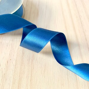 Bright Blue Satin Ribbon 25 mm (1&quot;) - Double Faced Deep Blue Satin Ribbon - Thin Intense Sky Blue Gift Wrapping Ribbonq