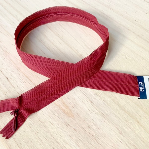 Bordeaux Red Invisible Zipper 50cm / 20" - Long Dark Red Concealed Zipper - Plastic Invisible Wine Red Zipper
