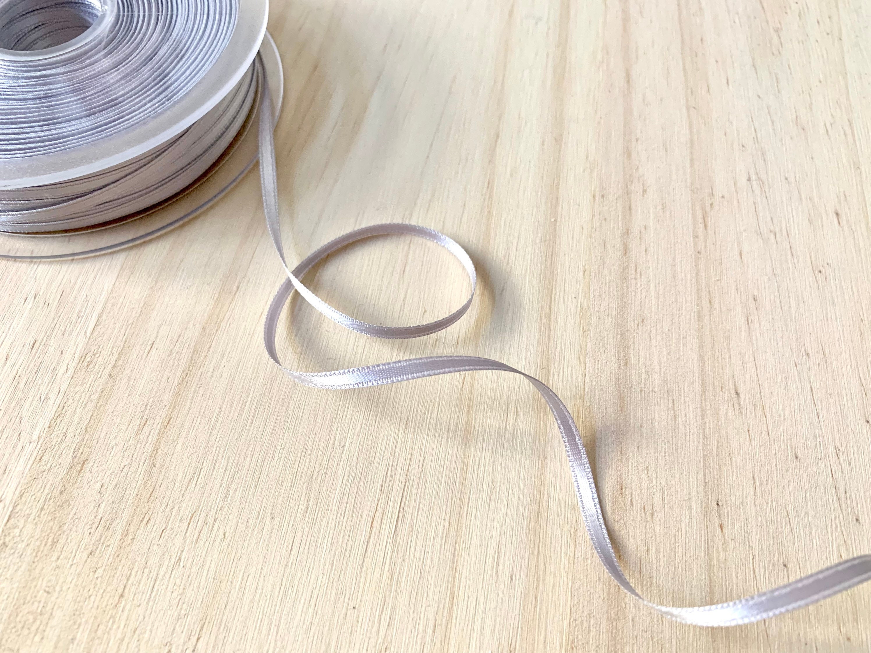 Light Silver Ribbon, Double Faced Satin Ribbon, Widths Available: 1 1/2, 1,  6/8, 5/8, 3/8, 1/4, 1/8 