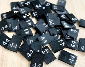 Woven Size Labels for Clothing Size 44 Sew In - Black Fabric Size Tags Number 44 - European Size Labels Sewing - EU Size Tags