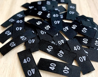 Woven Size Labels for Clothing Size 40 Sew In - Black Fabric Size Tags Number 40 - European Size Labels Sewing - EU Size Tags