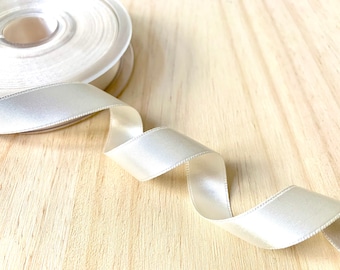 Ivory Beige Satin Ribbon 16mm (5/8") - Double Faced Cream White Satin Ribbon - Thin Light Beige Gift Wrapping Ribbon