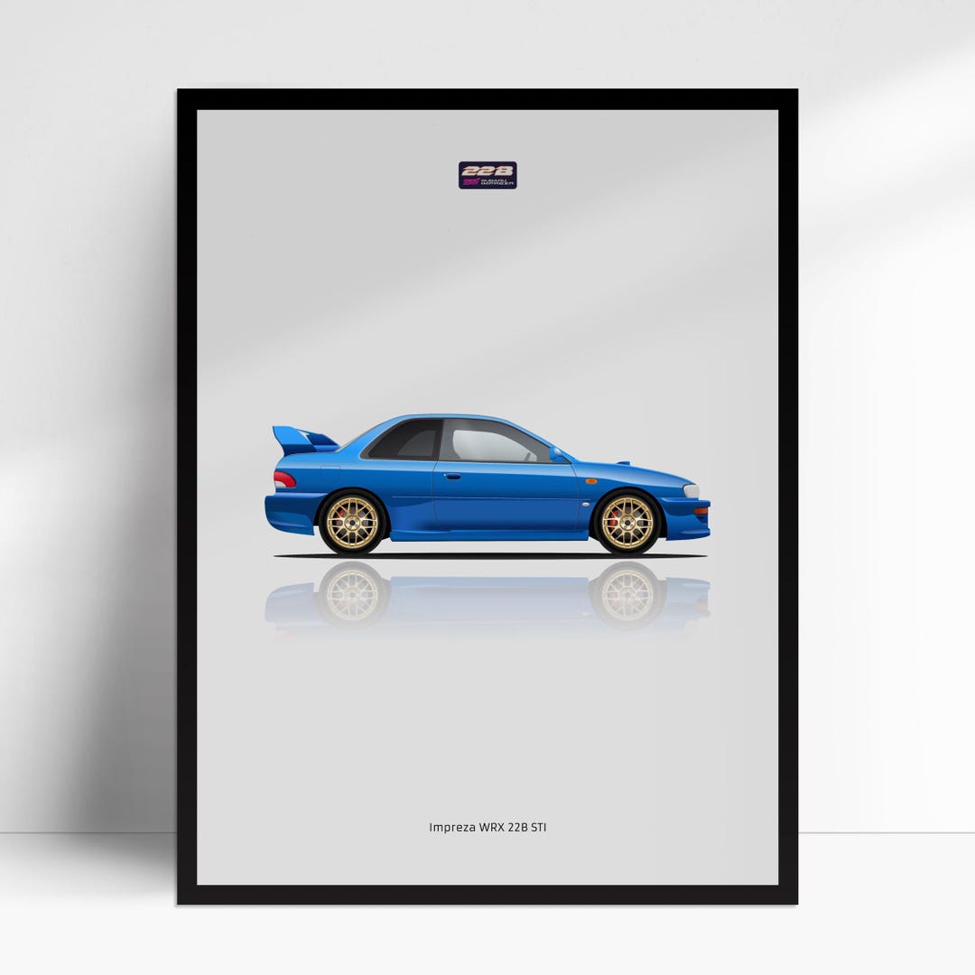 Subaru Impreza WRX 22B STI Car Poster, Hand Illustrated Wall Art Print ...