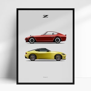 Nissan Fairlady Z x Datsun 280Z car poster, hand illustrated wall art print, decor gift for car lovers