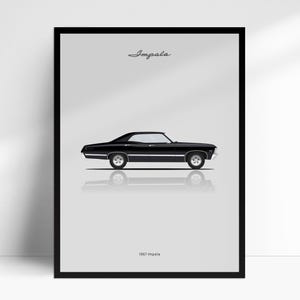 1967 Chevovall Impala, Supernatural TV-Serie Auto Poster, illustrierte Wand Kunstdruck, Dekor Geschenk für Autoliebhaber
