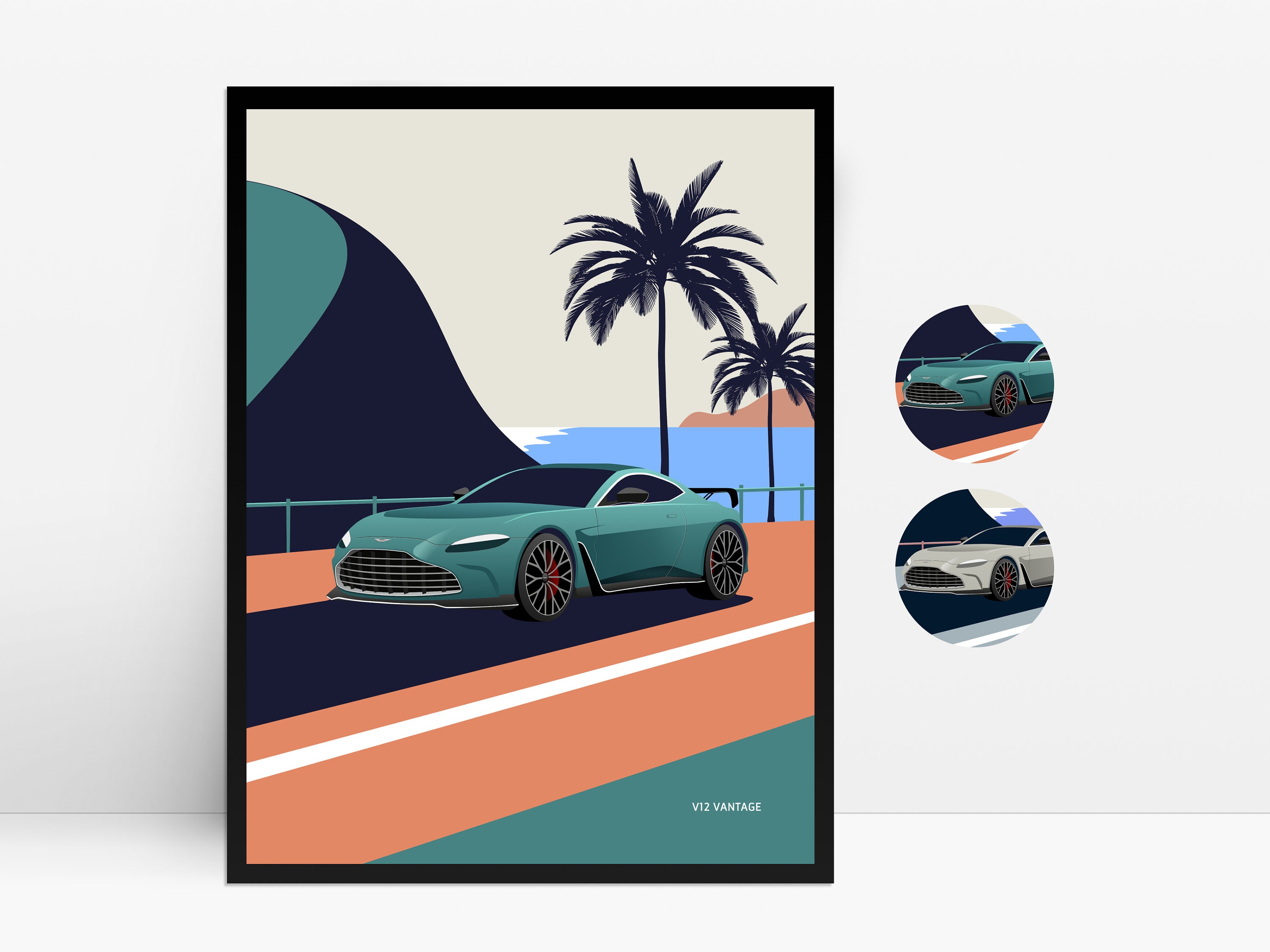 Aston Martin V12 Vantage Auto Poster, Wand Kunst Druck Illustration, Dekor  Geschenk für Autoliebhaber - .de