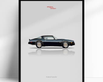 1977 Pontiac Firebird Trans Am, TV Film Movie, Smokey And The Bandit poster, hand illustrated wall art print, decor gift for car lovers