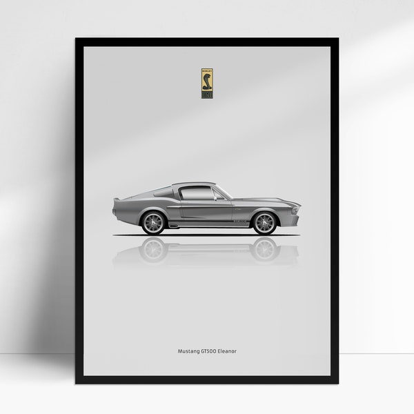 1967 Ford Mustang Shelby GT500 Eleanor car poster, illustrated wall art print, decor gift for car lovers