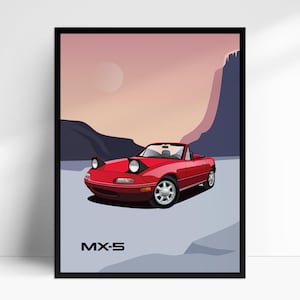 Mazda MX-5 Miata Roadster NA Auto Poster, illustrierte Wand Kunst Druck, Geschenk für Autoliebhaber