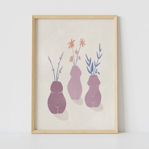 Ilustración abstracta del cuerpo | Impresión de arte positivo corporal ? Cartel de escultura de mujer imprimible A5 A4 A3 | Descarga digital de cabeza de flor de cuerpo femenino
