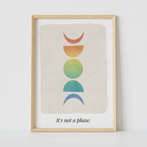 Poster "Non è una fase" | Bandiera dell'orgoglio arcobaleno | Download digitale stampabile in formato A3, A4 e A5 | Decorazioni LGBTQ e arte murale queer per lesbiche, gay e bisessuali