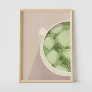 Poster Matcha per cucina | Idea regalo per gli amanti del Matcha Latte | Stampa artistica Matcha ghiacciato A5 A4 A3 | Galleria a parete moderna in beige | Scaricamento digitale