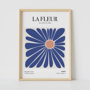 Estampado del mercado de flores Azul | Arte mural moderno floral de mediados de siglo, arte de pared azul marino inspirado en Henri Matisse, colección de carteles abstractos índigo