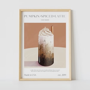 Póster de Latte con especias de calabaza para cocina | Regalo de amante del otoño imprimible ? Impresión de arte Y2K en A5 A4 A3 ? Decoración de pared de otoño femenina | Descarga digital