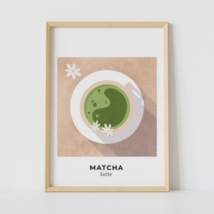 Poster Matcha per la cucina | Regalo per gli amanti del Matcha moderno | Appendiabiti da parete Matcha Latte retrò e minimalista | Stampa artistica della sala da pranzo beige A5 A4 A3