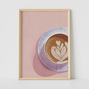 Póster de Latte Art para cocina | Regalo para amantes del café | Impresión de arte femenino en A5 A4 A3 | Decoración de pared de dopamina rosa imprimible | Descarga digital