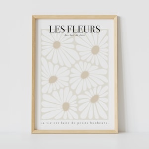 Estampados florales minimalistas beige | Impresión del mercado de flores, arte mural moderno de mediados de siglo, cartel de exposición inspirado en Henri Matisse, impresión preppy femenina